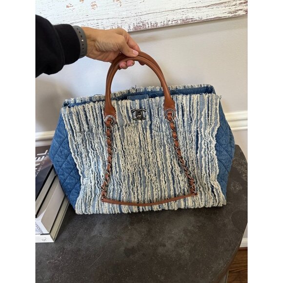 Chanel Denim Fringe Large Shopping Tote Blue - Picture 2 of 11
